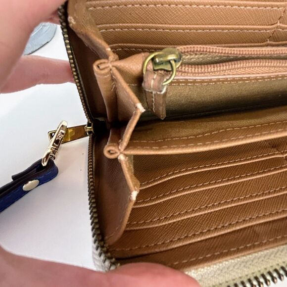 FOSSIL EMMA RFID Zip Around Continental Wallet Blue Tan Cream Geometric Pattern - Picture 10 of 11